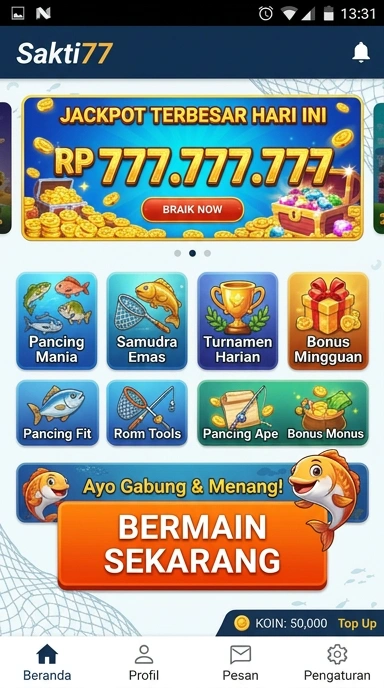 Screenshot aplikasi sakti77 dengan tampilan antarmuka yang bersih dan mudah dinavigasi.